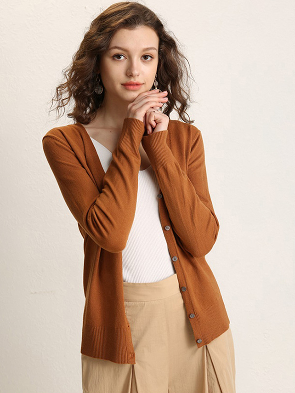 Brown Texture Details Midi Knit Cardigan