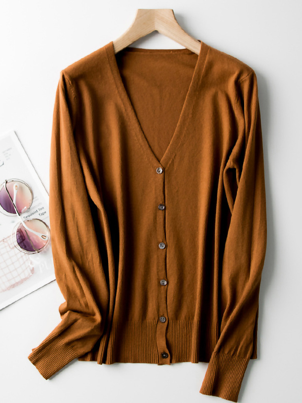 Brown Texture Details Midi Knit Cardigan