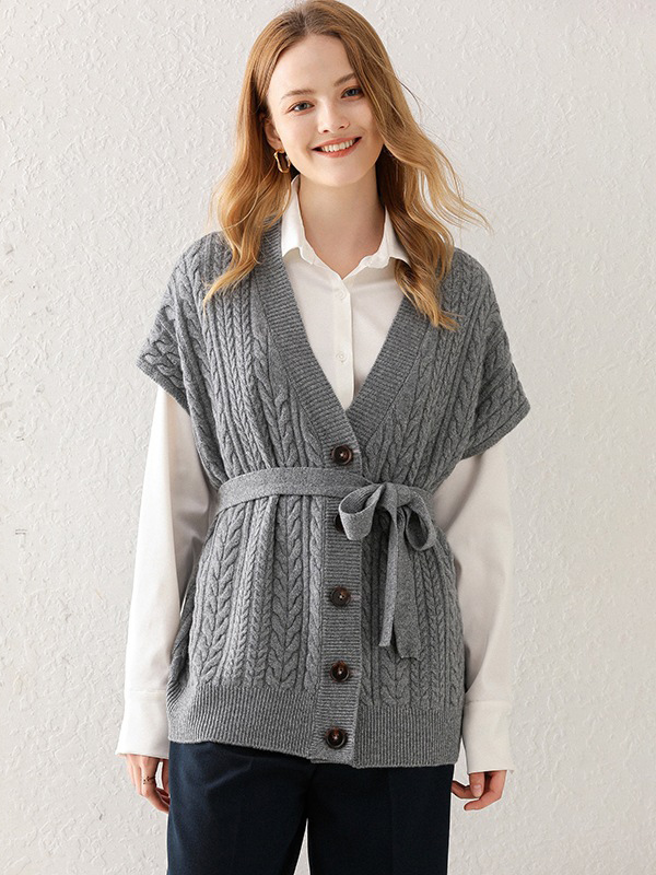 Grey Cap Sleeve Medium Knit Cardigan