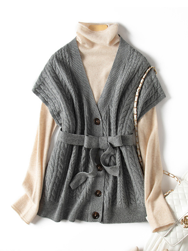 Grey Cap Sleeve Medium Knit Cardigan