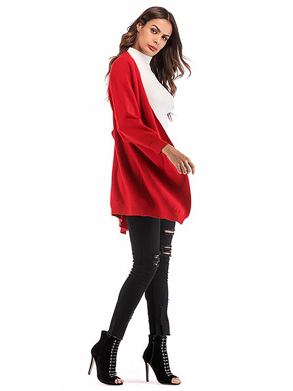 Red Modern Oversize Cape Sleeve Knitted Cardigan