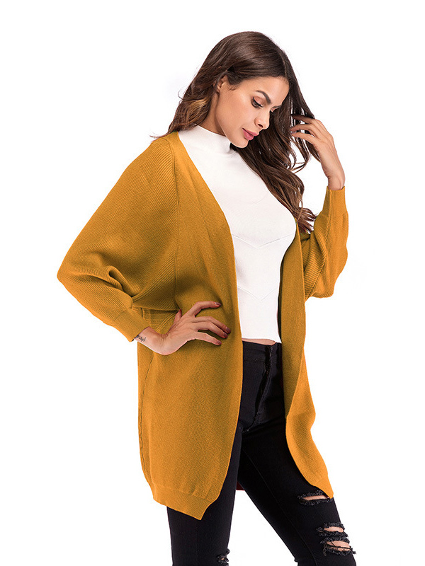 Yellow Modern Oversize Cape Sleeve Knitted Cardigan