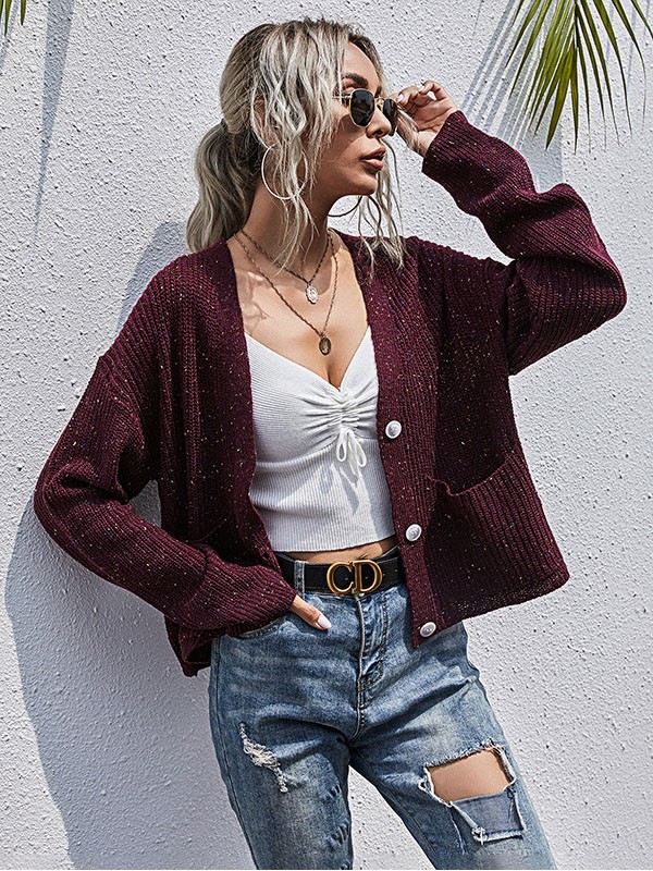 Red Oversize Knit Cardigan With Colorful Sequins