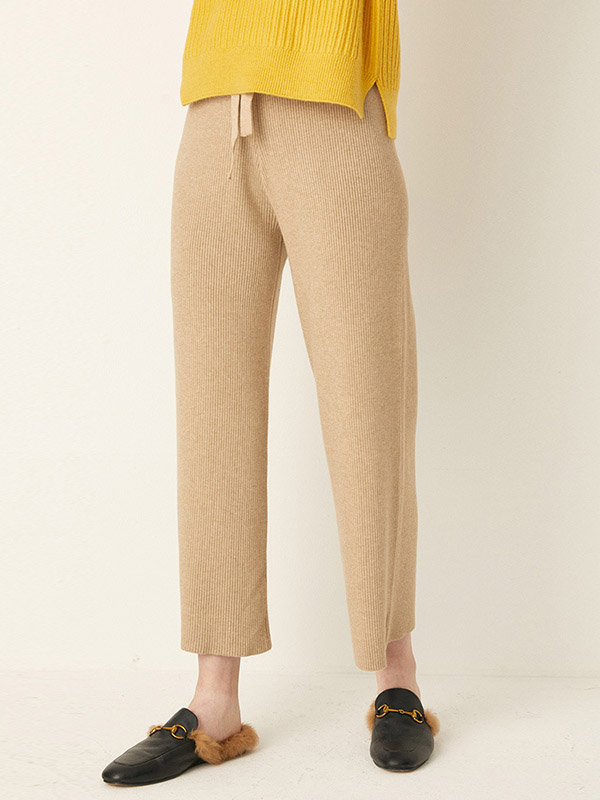 Khaki Belted Knit Pants