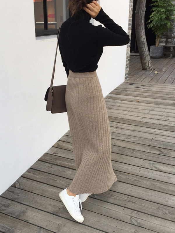 Khaki Split Knitted Skirts