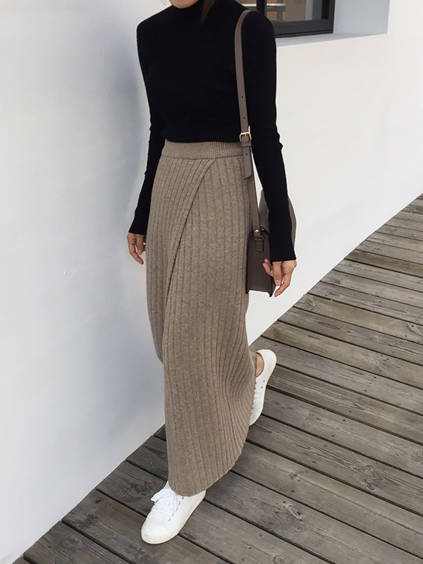 Khaki Split Knitted Skirts