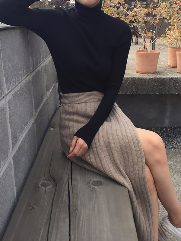 Khaki Split Knitted Skirts