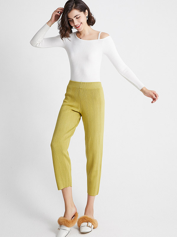 Green Retro Tapered Knit Pants