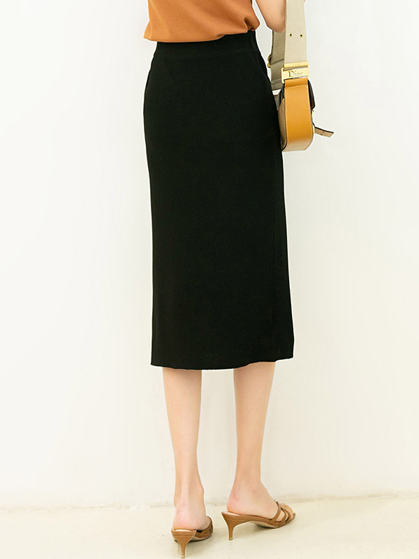 Black One Step Split Knitted Skirts