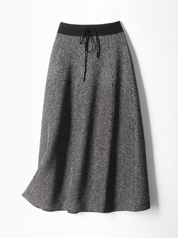 Grey Stripe Texture A-line Knitted Skirts