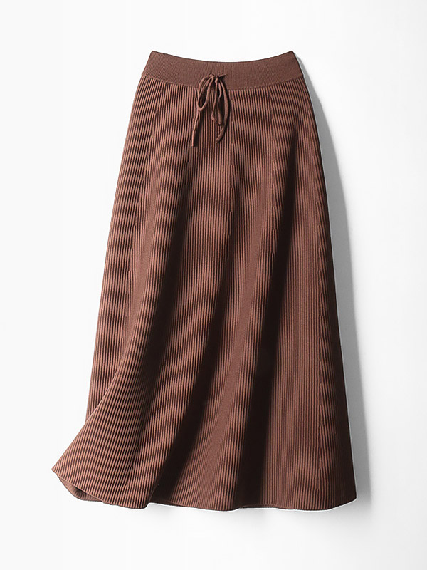 Brown Stripe Texture A-line Knitted Skirts