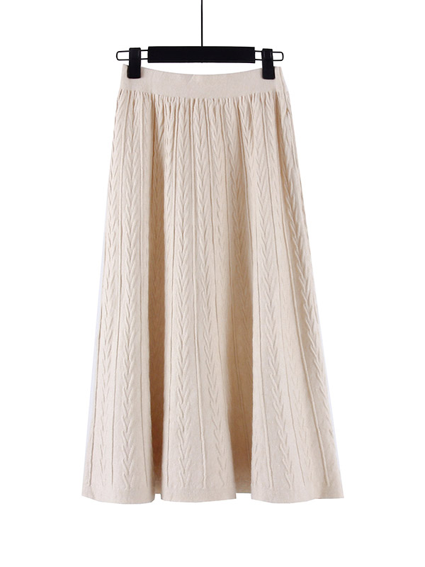 Apricot Ribbed Texture Knit Skirts