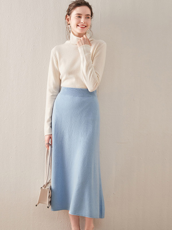 Blue Soft Cashmere Maxi Knitted Skirts 