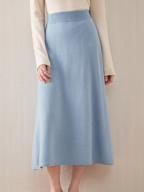 Blue Soft Cashmere Maxi Knitted Skirts 