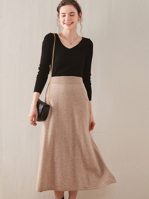 Pink Soft Cashmere Maxi Knitted Skirts 