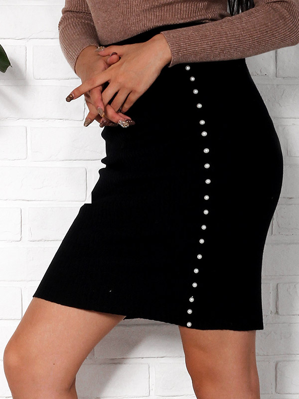 Black Double Sides Beading Decoration Knit Skirts