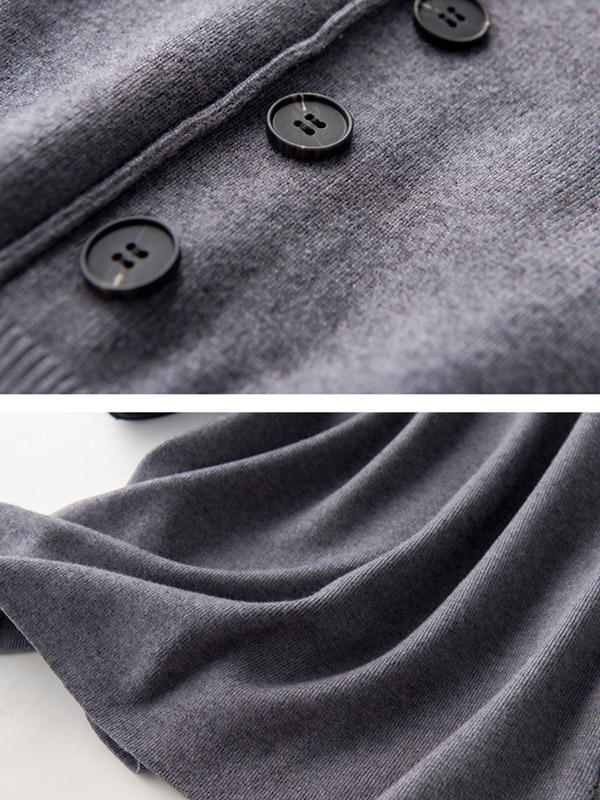 Grey A-line Knitted Skirts With Side Buttons