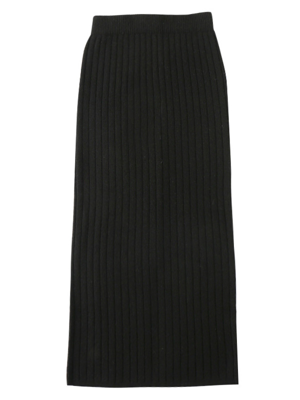 Black Knit Wrap Skirts With Stripe Texture