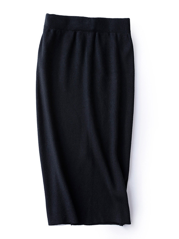 Black Midi Knitted Wrap Skirts With Back Split