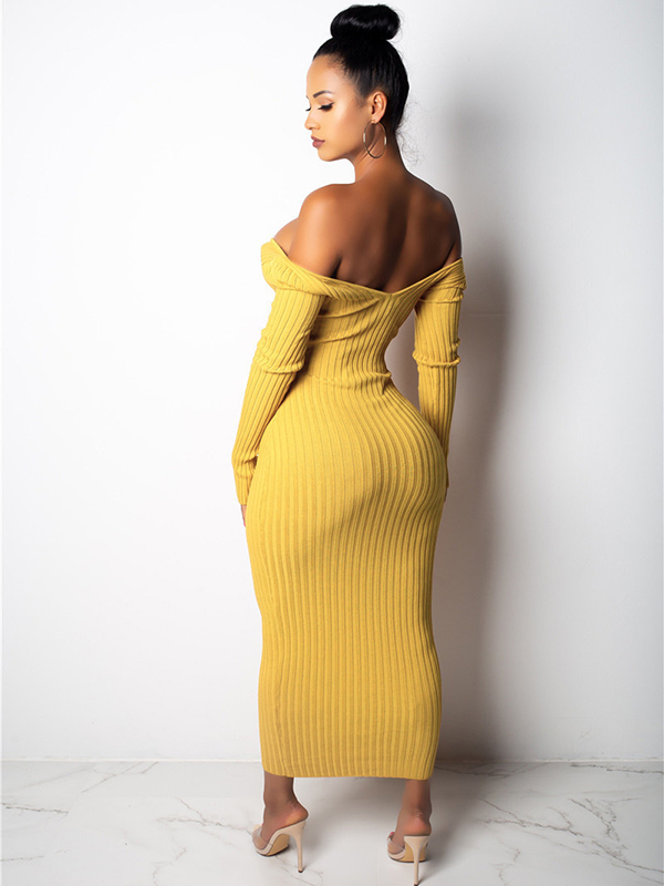 Yellow Deep V-Neck Knitted Maxi Dress