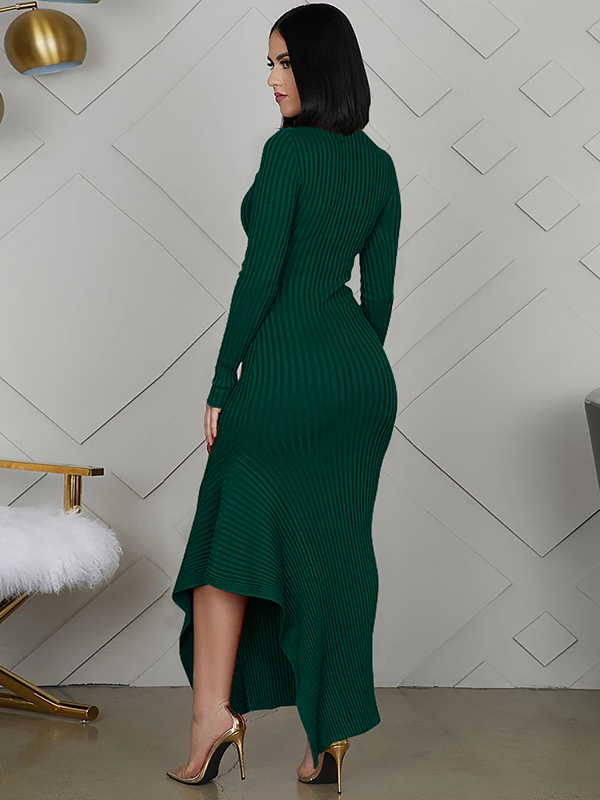 Green Round Neck Asymmetrical Maxi Dress 