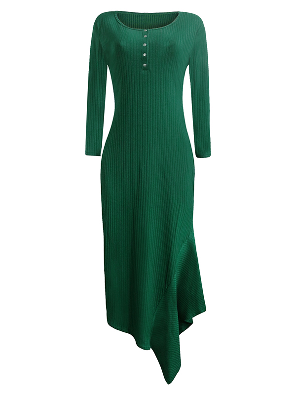 Green Round Neck Asymmetrical Maxi Dress 