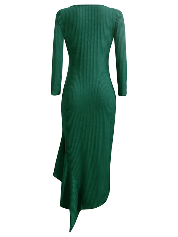 Green Round Neck Asymmetrical Maxi Dress 