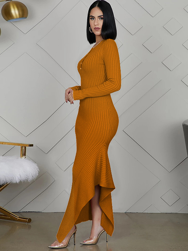 Orange Round Neck Asymmetrical Maxi Dress 