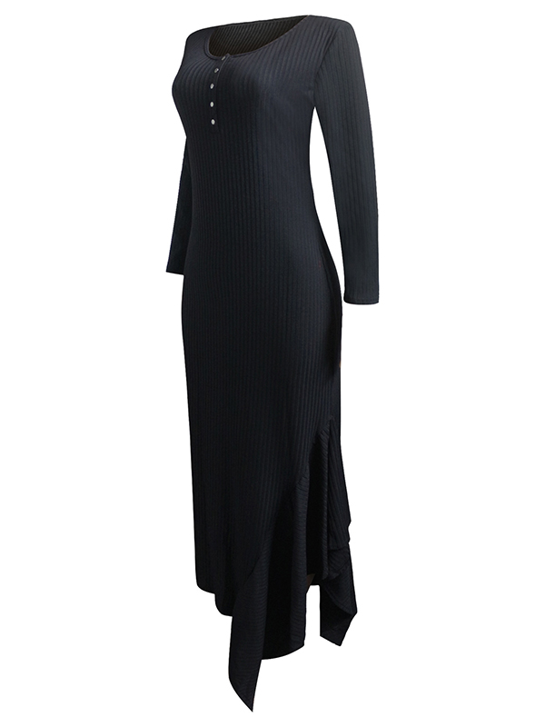 Black Round Neck Asymmetrical Maxi Dress 