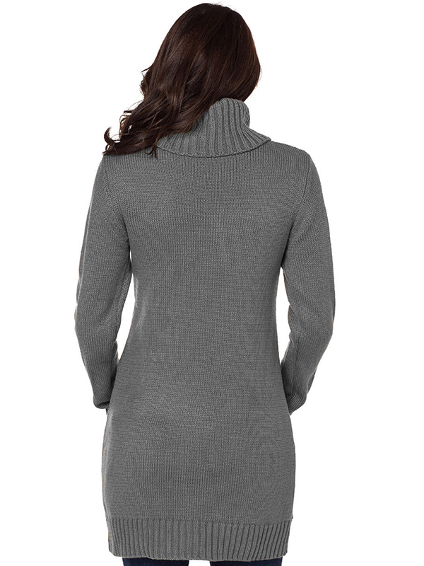 Grey Roll Neck Chunky Knitted Dress