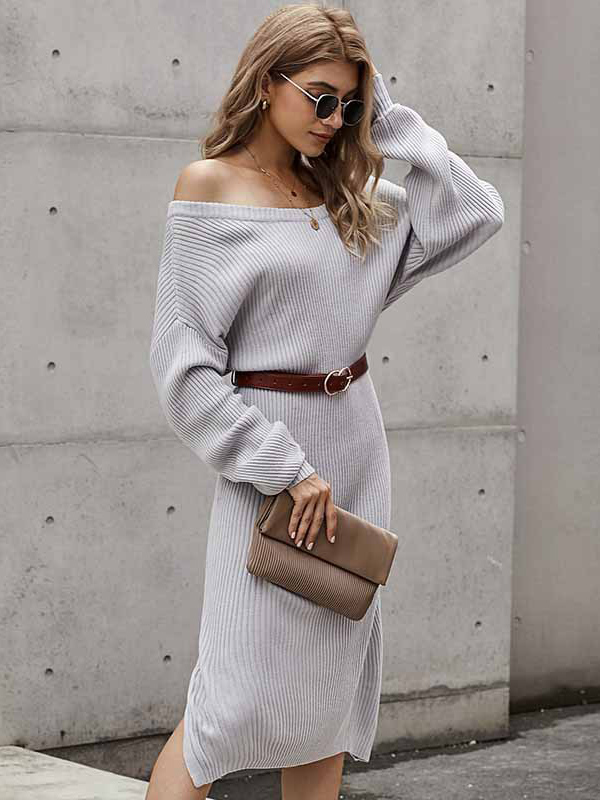 Grey V-back Knitted Dress