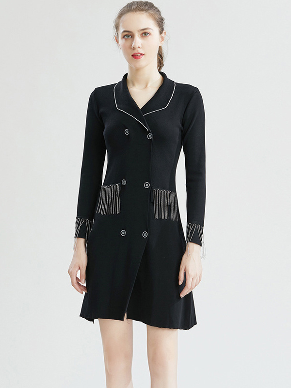 Black Knit Suit Blazer Dress