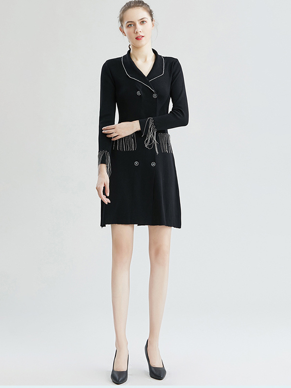 Black Knit Suit Blazer Dress