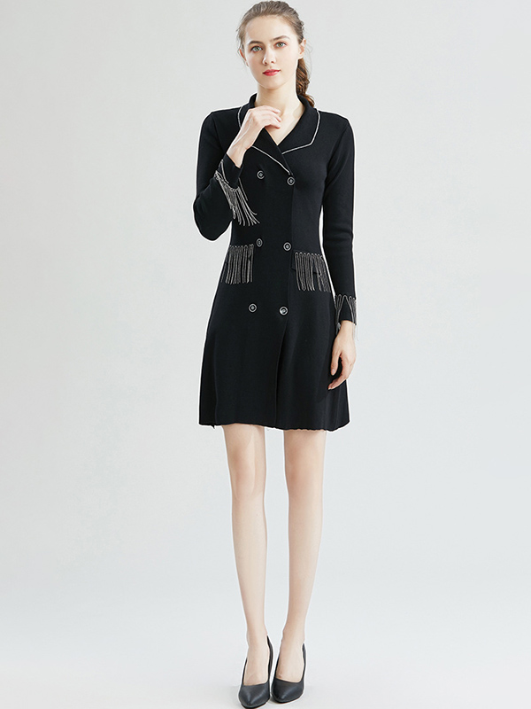 Black Knit Suit Blazer Dress