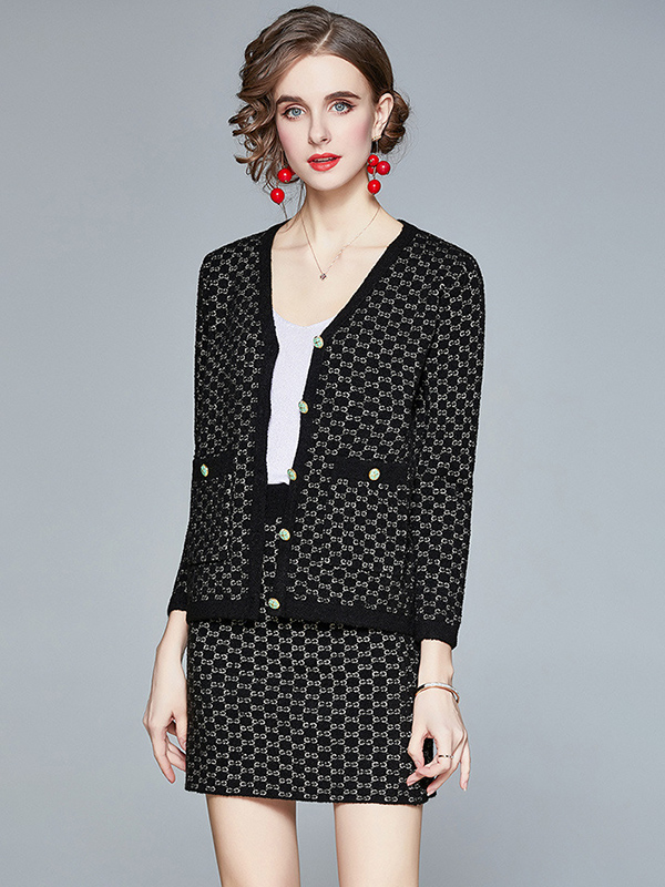 Black Knit Cardigan with Pencil Skirt