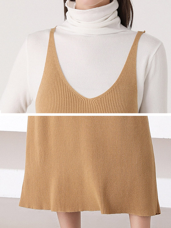 Khaki Slip Knit Dress with White Top