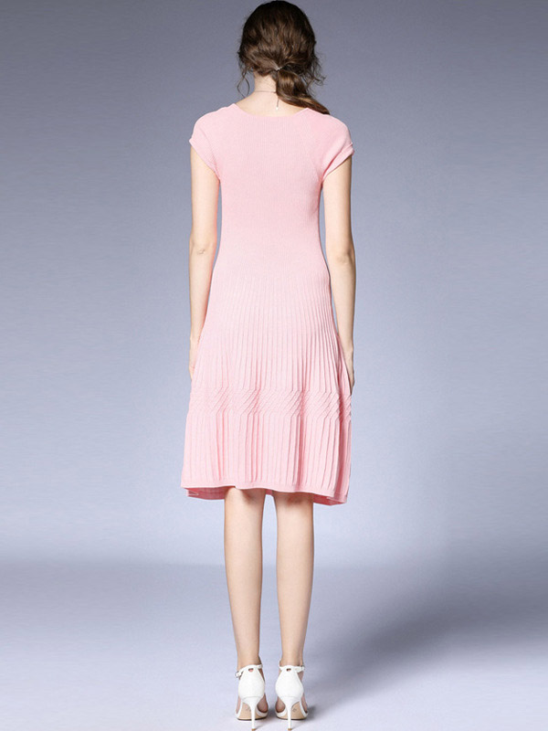 Pink Cap Sleeve Pleated Knit Dress