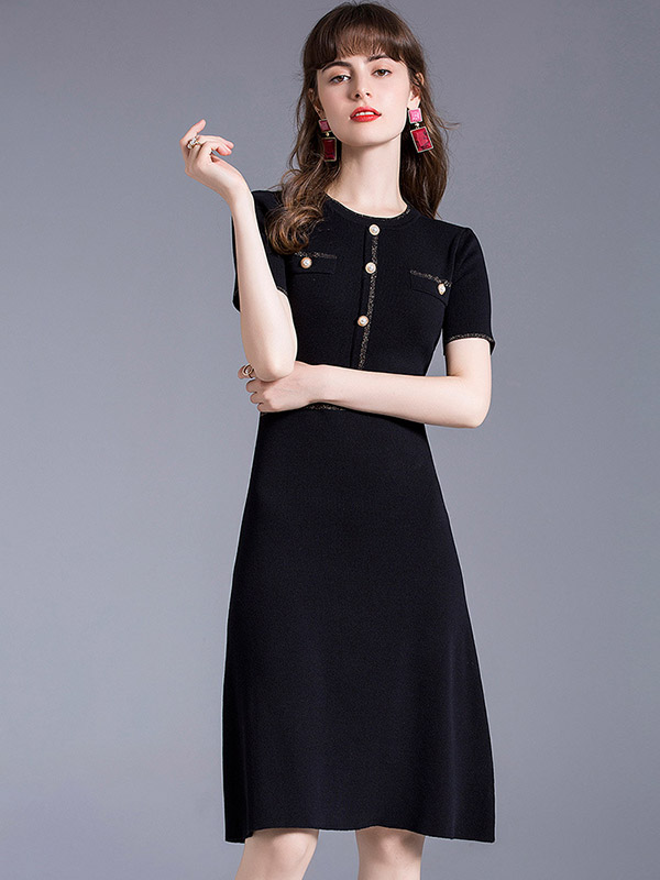 Black Gold Edge A-line Knit Dress