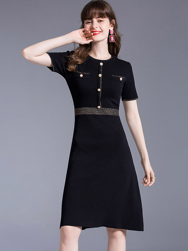 Black Gold Edge A-line Knit Dress