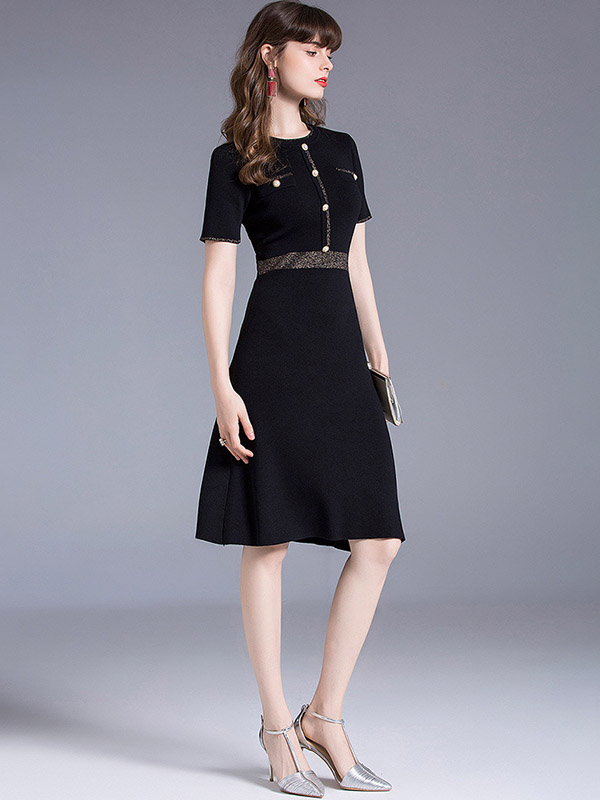 Black Gold Edge A-line Knit Dress