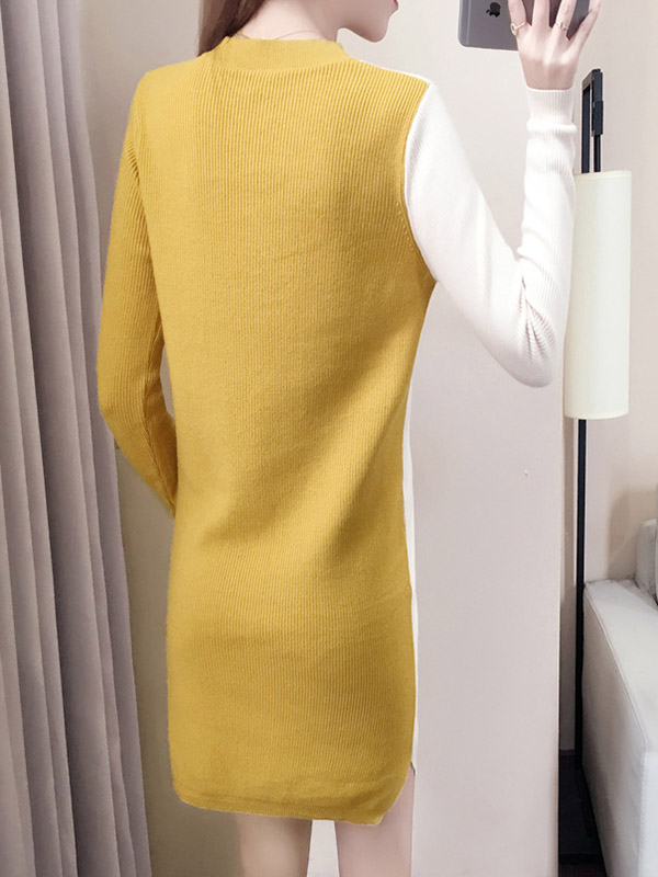 Yellow Knit Shift Dress in Color Block