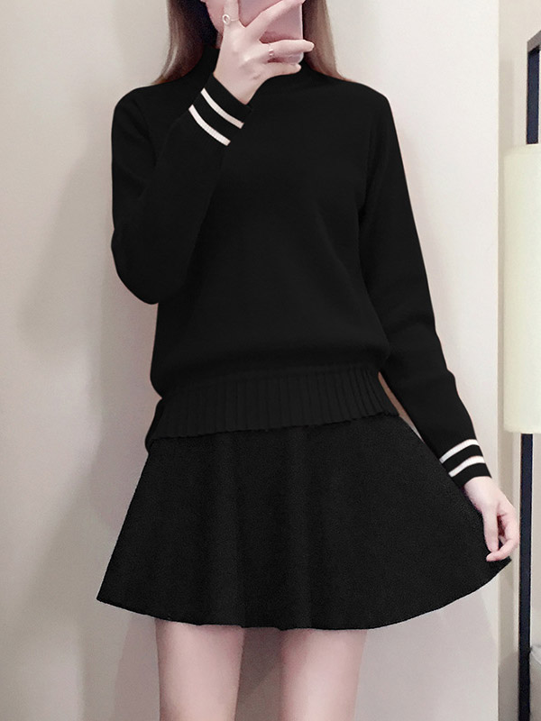 Black Knit Top with Black Skater Skirt