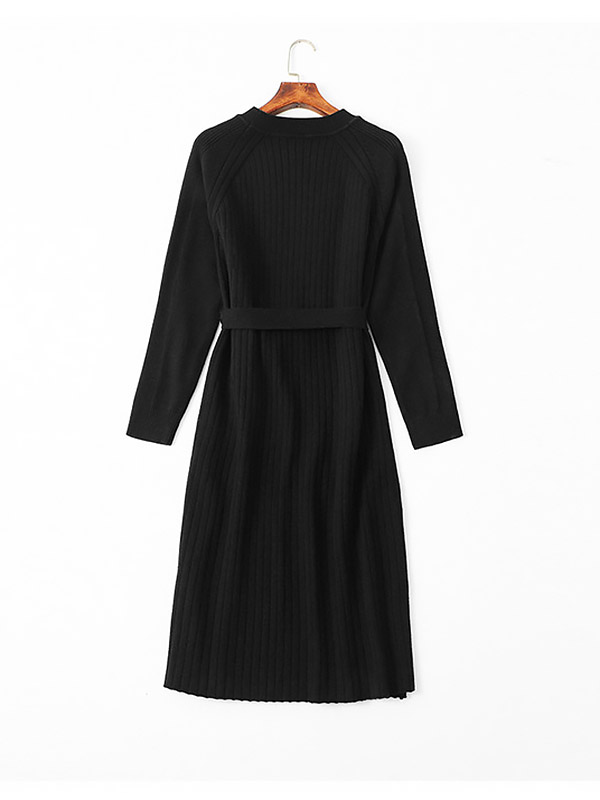 Black Crew Neck Midi Dress with Side Split