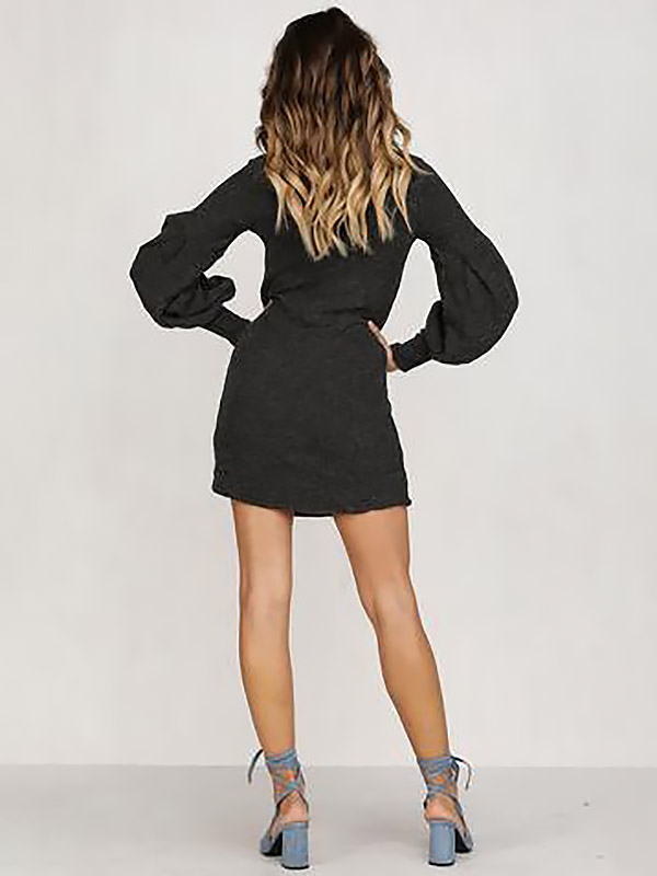 Black Roll Neck Lattern Sleeve Mini Dress