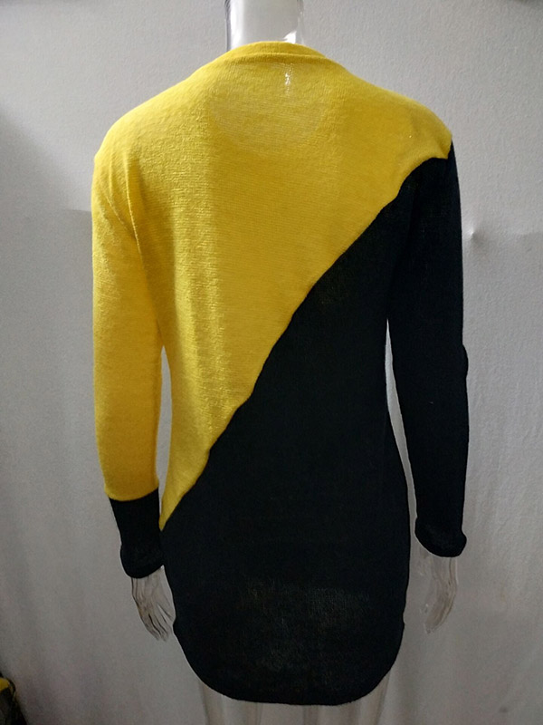 Black & Yellow Color Block Knitted Mini Dress