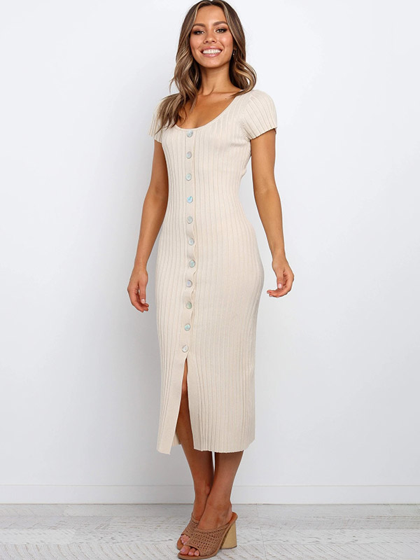 Apricot Cap Sleeve Knitted Midi Dress