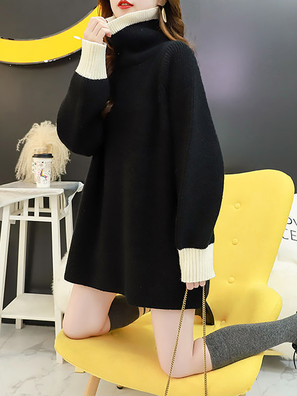 Black Color Block Loose Sweater