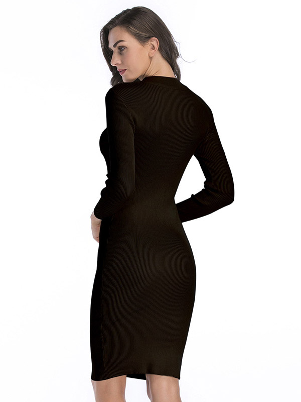 Black Cutout Neckline Bodycon Dress with Rivet Detail