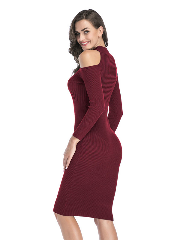 Burgundy Cutout Cold Shoulder Bodycon Dress