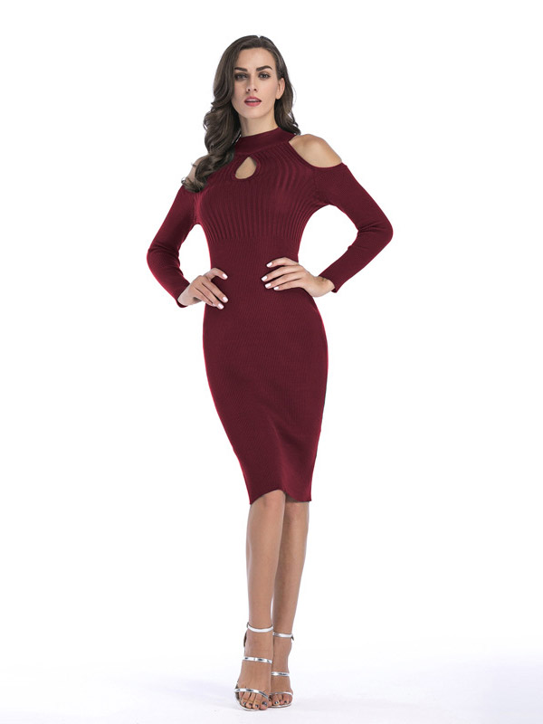 Burgundy Cutout Cold Shoulder Bodycon Dress